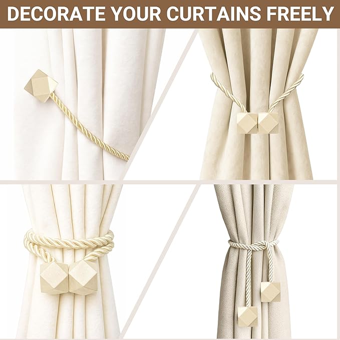 Hion Magnetic Curtain Tiebacks Beige 6 Pack, Curtain Tiebacks Buckles Holdbacks - Image 7