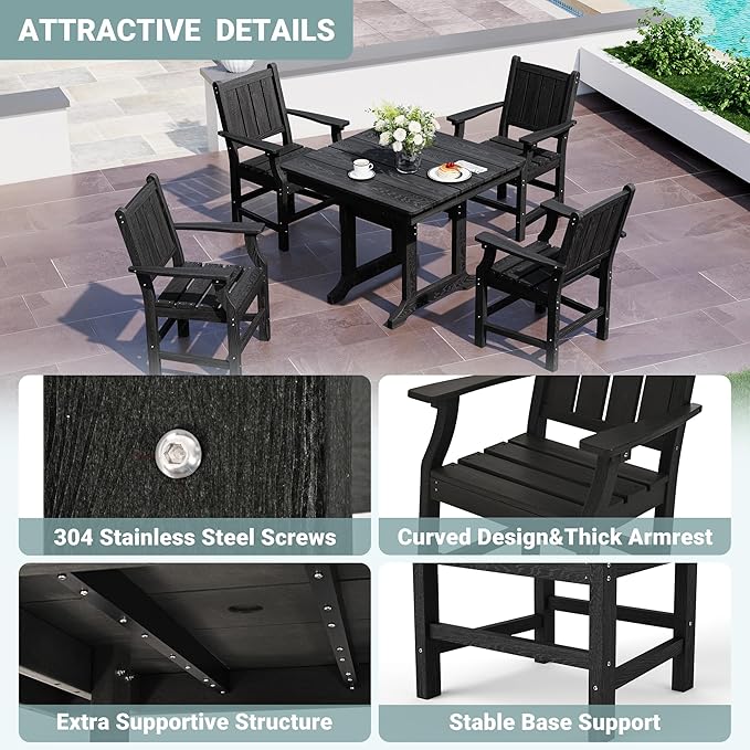 Pamapic 5 PCS Outdoor Dining Set, Spacious HDPE Outdoor Table and Chairs - Image 5