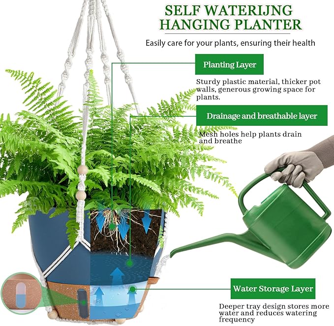 Hanging Planter Self Watering 10 Inch, 2 Pack Hanging Baskets - Image 7