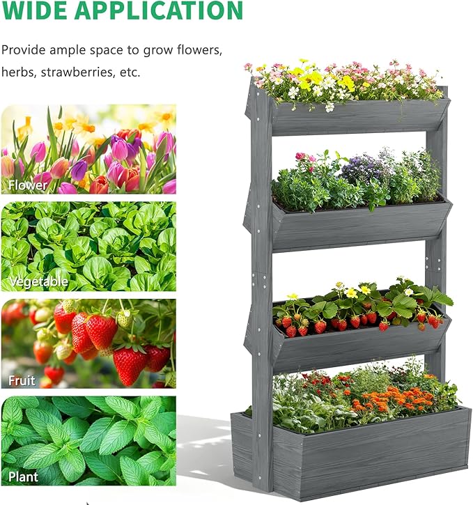 DoCred Vertical Wooden Raised Garden Bed, 4 Tier Upgraded Garden Planters - Image 5