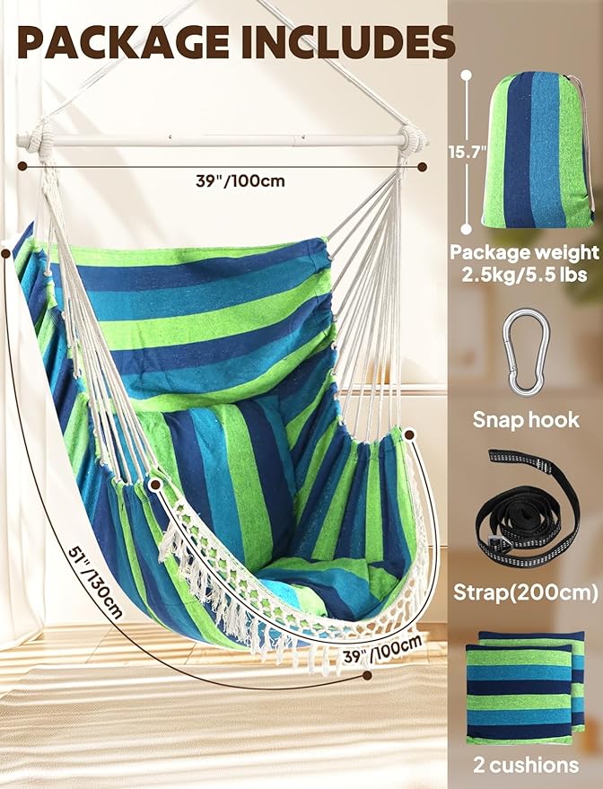 Chihee Hammock Chair Hanging Swing Max 500 Lbs 2 Cushions Included Metal - Image 6