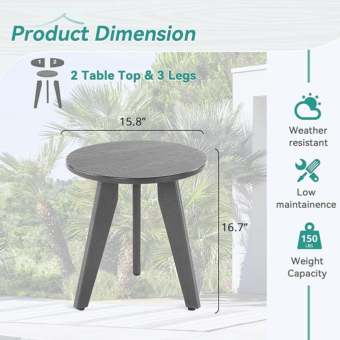 HDPS Outdoor Side Table, Small Round Side Table Weather-Resistant, Outdoor Side - Image 3