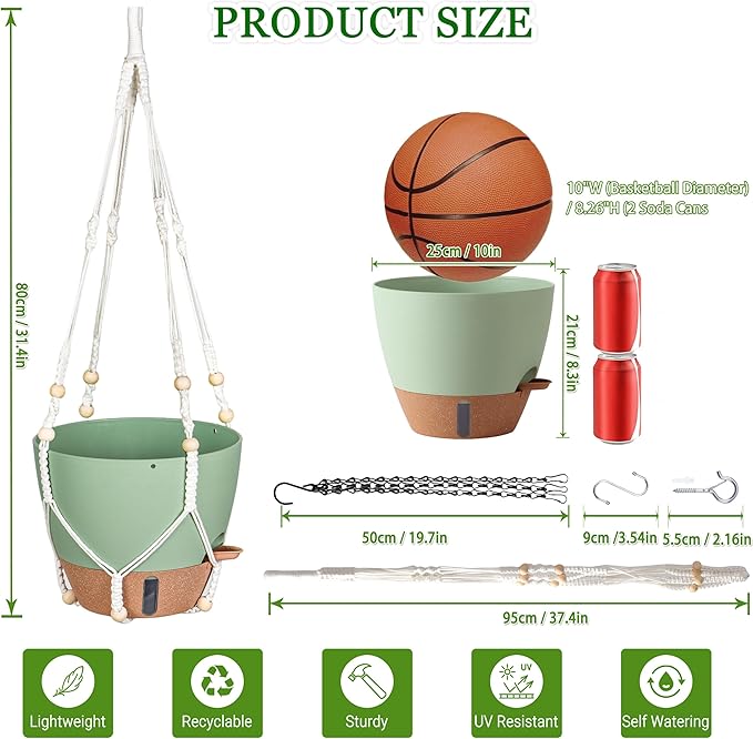 10 Inch Hanging Planters for Indoor Plants, 2 Pack Self Watering Hanging - Image 5