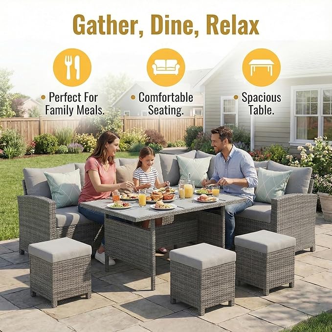 Wisteria Lane 7 Piece Patio Furniture Set, High Curved Back Wicker Patio - Image 3