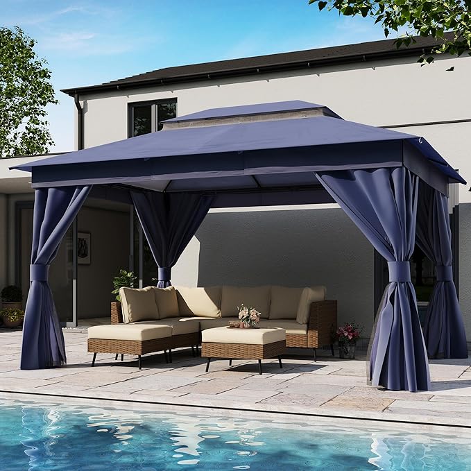 LAUSAINT HOME Semi-Permanent Outdoor Patio Gazebo 10'x13', Heavy Duty Party by LAUSAINTHOME