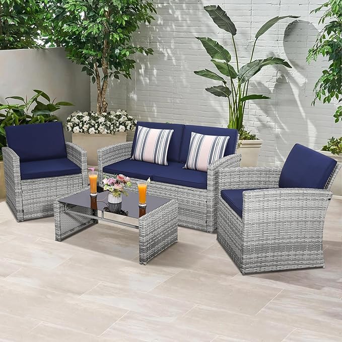 4-Piece Patio Furniture Set, Wicker Outdoor Rattan Sectional Sofa - Image 2