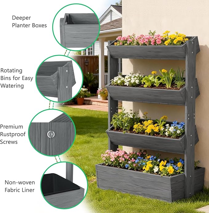 DoCred Vertical Wooden Raised Garden Bed, 4 Tier Upgraded Garden Planters - Image 4