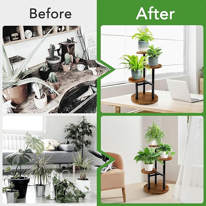 AUGOSTA 3 Tier Plant Stand, Tall Metal Wood Shelf Holder - Image 3
