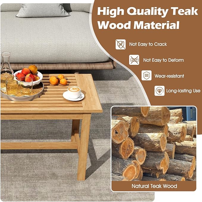 Tangkula 36” Patio Coffee Table, Solid Wood Coffee Table - Image 7