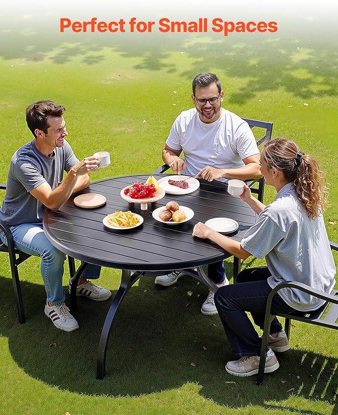 VEVOR Outdoor Patio Dining Table, 47 inch Round Metal Steel Slat Backyard - Image 4