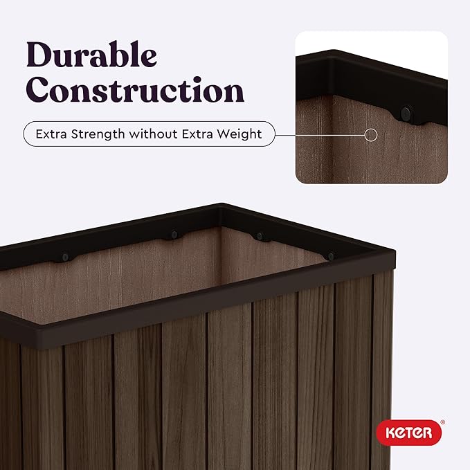 Keter Signature 21.7 Inch Tall Rectangular Large Wood Look Planter - Image 9