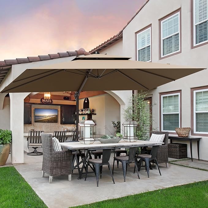 9x12FT Brown Cantilever Outdoor Patio Umbrella - Image 3