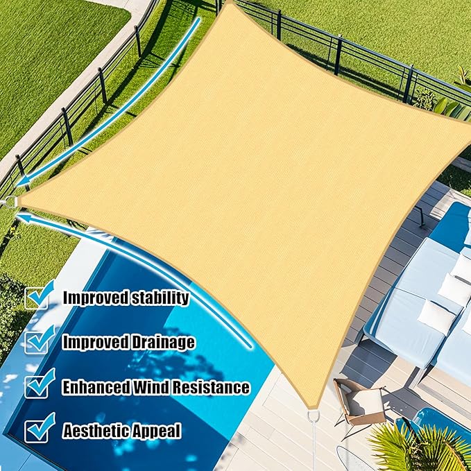 Amagenix Sun Shade Sail 16'X20' Curved Edge Outdoor Shade Canopy Sand - Image 5