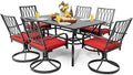 NUU GARDEN 7 Piece Outdoor Dining Set Rectangle Iron Patio Table by NUUGARDENCORPORATION