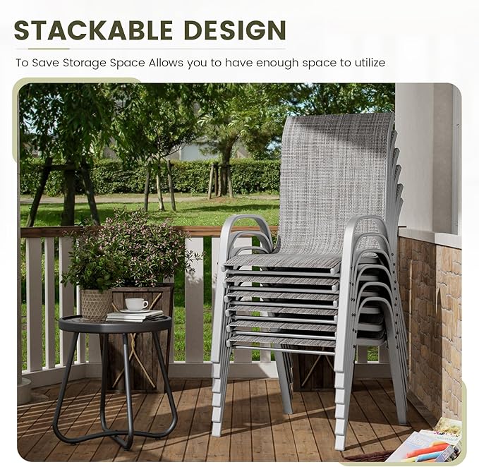 UDPATIO Patio Chairs Set of 6, Stackable Silver Outdoor Dining Chairs - Image 5