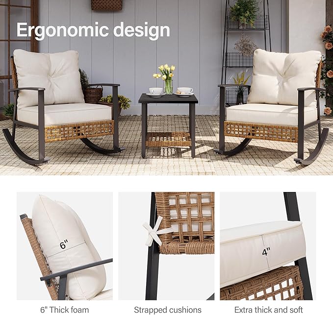 LAUSAINT HOME 3-Piece Rocking Bistro Set, Outdoor Patio Furniture - Image 3