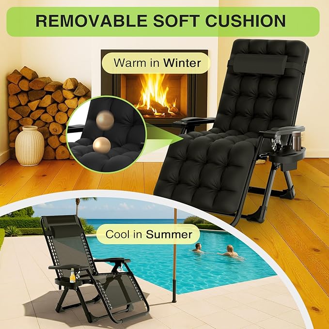Suteck Zero Gravity Chair, Reclining Camping Lounge Chair w/Removable Cushion - Image 5