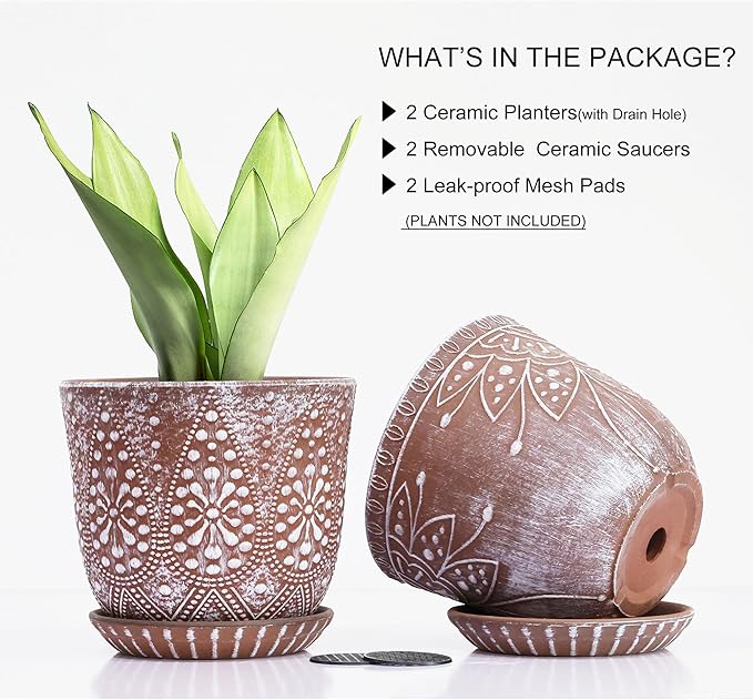 Gepege 6 Inch Beaded Ceramic Planter Set of 2 - Image 3