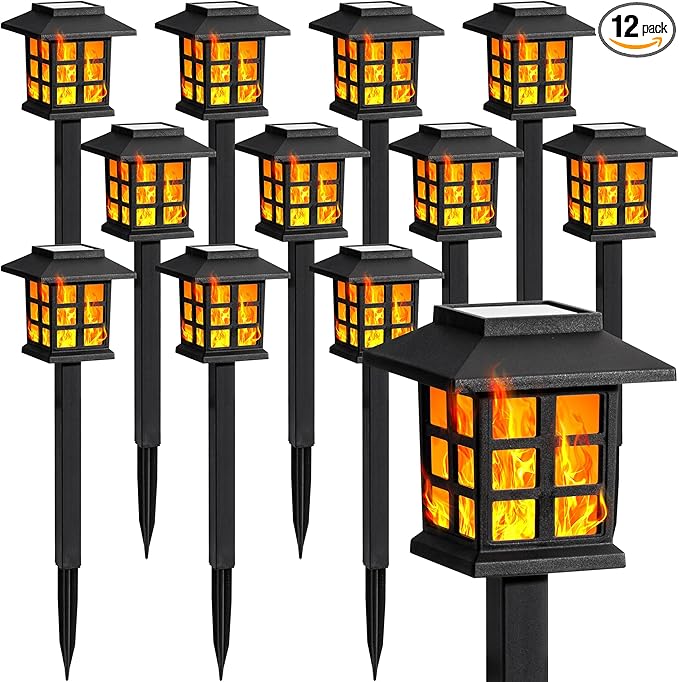 GIGALUMI Solar Lights for Outside, 12 Pack Flickering Flame LED Solar Outdoor by GIGALUMI