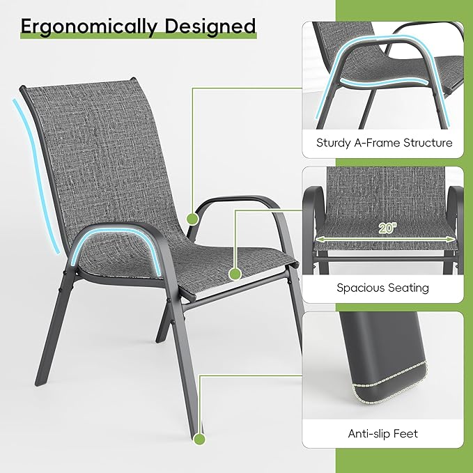 Patio Chairs Set of 4, Stackable Outdoor Dining Chairs - Image 7