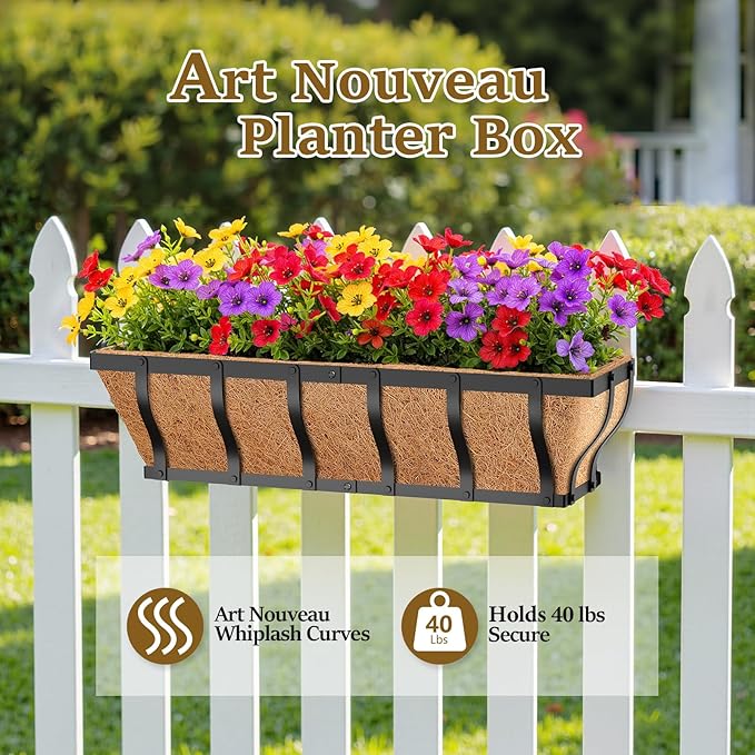 Railing Planter Boxes with Artificial Flowers, Adjustable Balcony Planters - Image 5