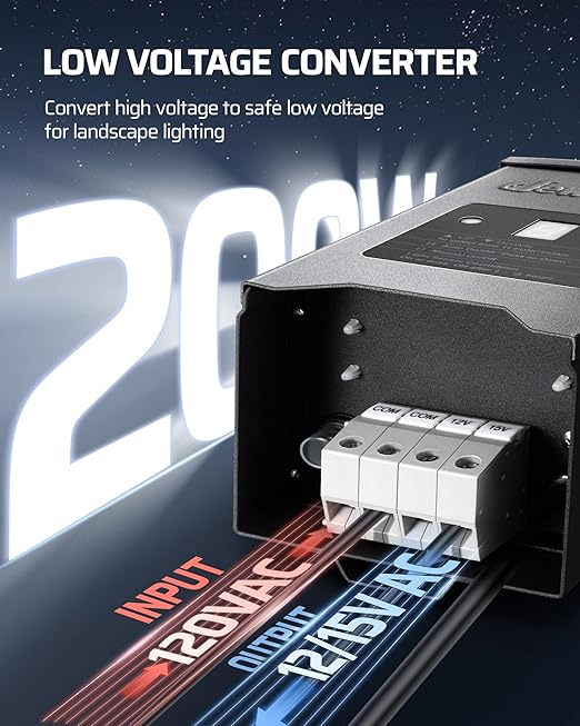 DEWENWILS 200W Weatherproof Low Voltage Landscape Lighting Transformer - Image 2