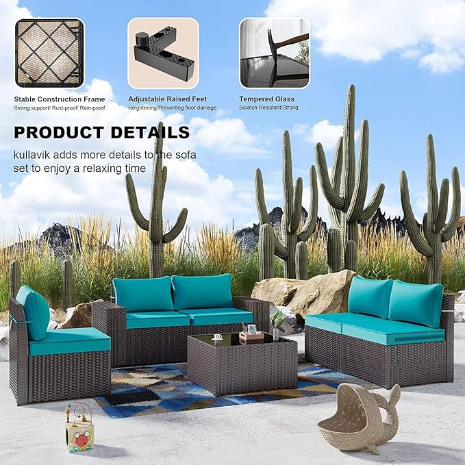 Kullavik 12 Pieces Outdoor Patio Furniture Set PE Wicker Rattan Sectional Sofa - Image 5