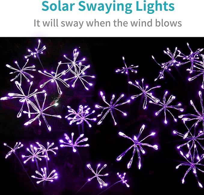 JJGoo Solar Garden Lights, New Upgraded 2 Pack Solar Swaying Starburst Light - Image 3