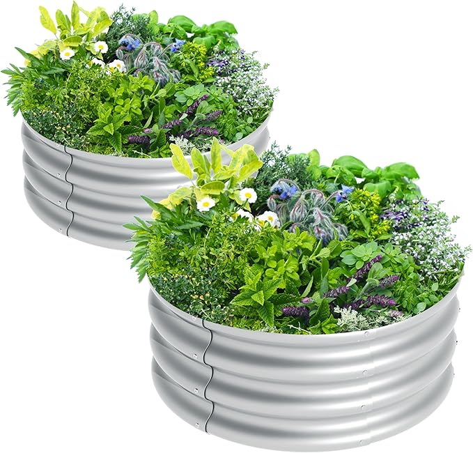 2Pcs 2X2X1ft Round Raised Garden Bed Kit, Galvanized Raised Garden Beds Outdoor by Unknown