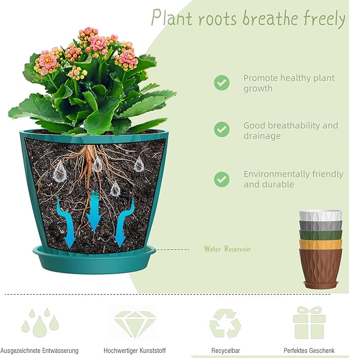 6 Inch Plant Pots, 6 Pack Indoor Flower Pots, Planters - Image 4