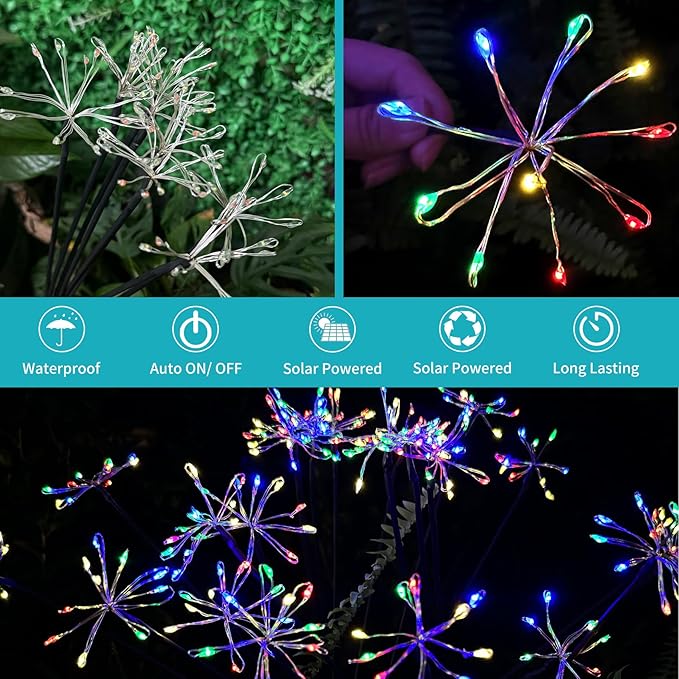 JJGoo Solar Garden Lights, New Upgraded 2 Pack Solar Swaying Starburst Light - Image 4
