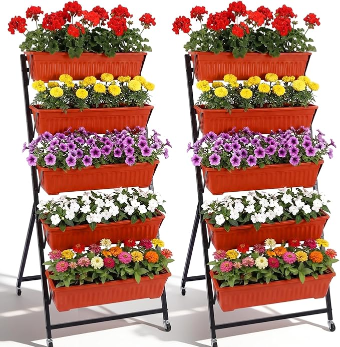 2 Pack 5-tier Vertical Garden Planter 4.5 ft Tall Raised Garden Bed by Briwooody