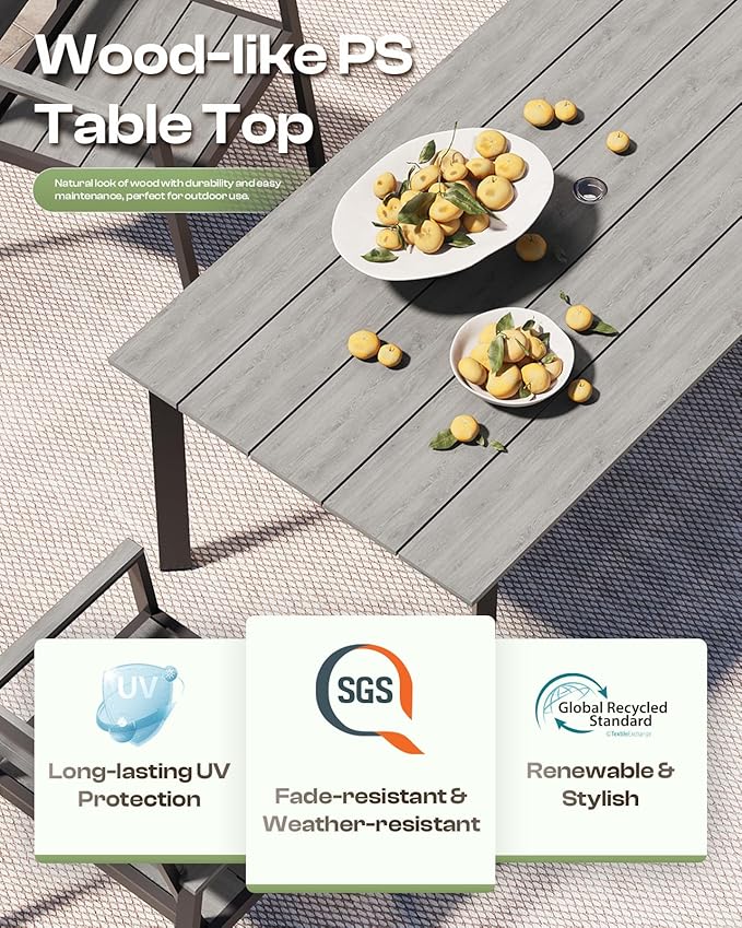 67"*32.3"*29.5" Patio Dining Table, Seamless Rectangle Aluminum + HDPS Outdoor - Image 3