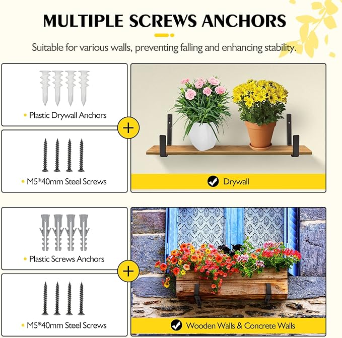 LukLoy Window Planter Box Brackets, 6 Pack Adjustable Heavy Duty Wall Mount - Image 6