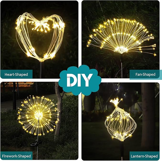 JJGoo Solar Firework Lights, 2 Pack 135 LEDs 2 Lighting Modes Solar Garden - Image 7
