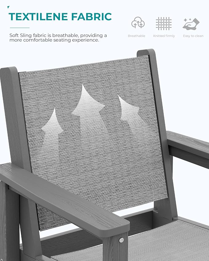 SERWALL 3 Pieces Textilene Adirondack Bar Set, Tall Adirondack Bar Height Chairs - Image 4