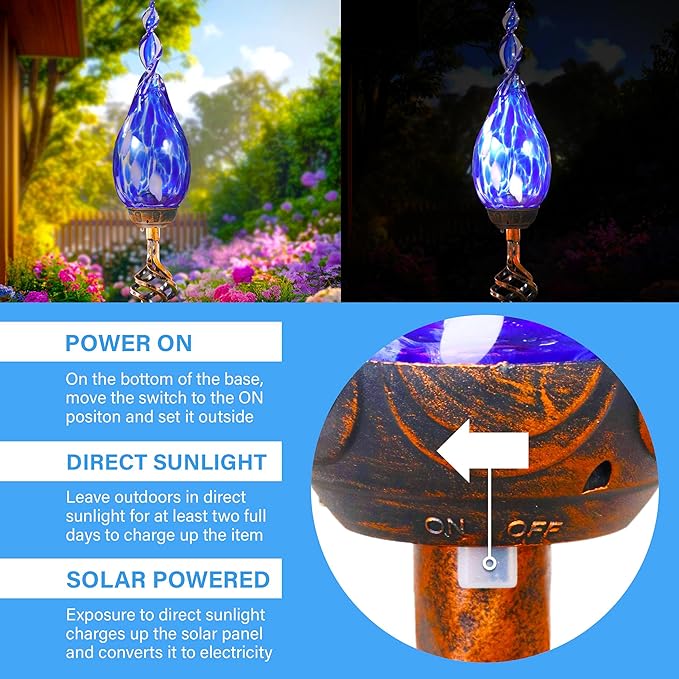Solar Garden Lights Outdoor, Decorative LED Flame Garden Stakes, Hand Blown - Image 3
