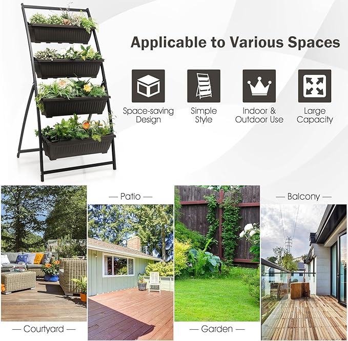 Giantex 2 Pcs 5.2FT Vertical Raised Garden Bed, 4-Tier Elevated Planter Box w/4 - Image 9