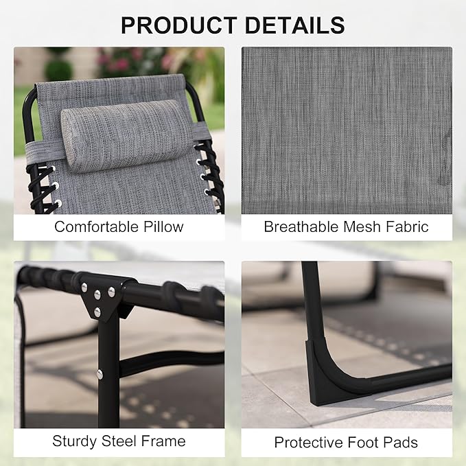 Outsunny Chaise Lounge Chair Outdoor, 5-Position Adjustable Sun Tanning Chair - Image 5