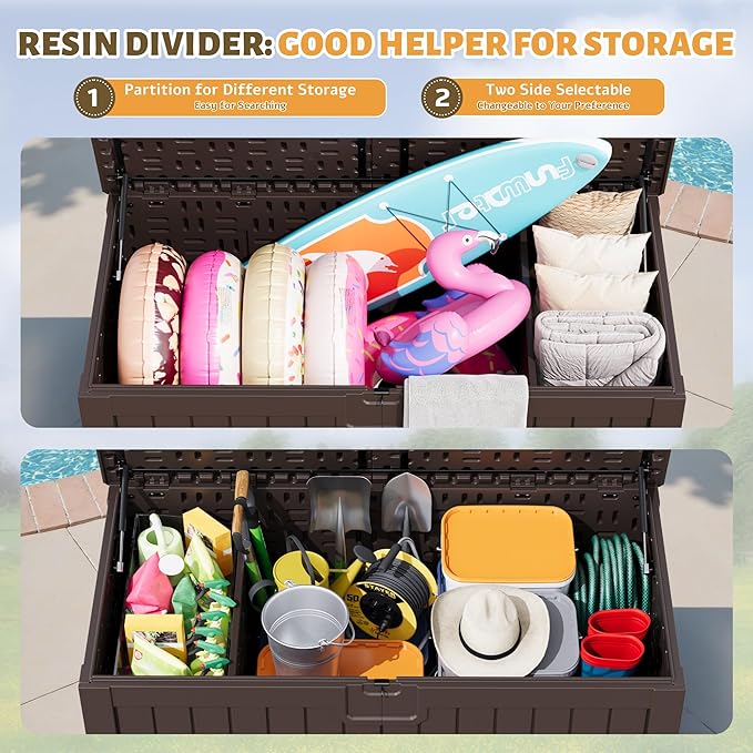 Flamaker Resin Deck Box 250 Gallon, Waterproof Imitation-Wood Lockable Storage - Image 5