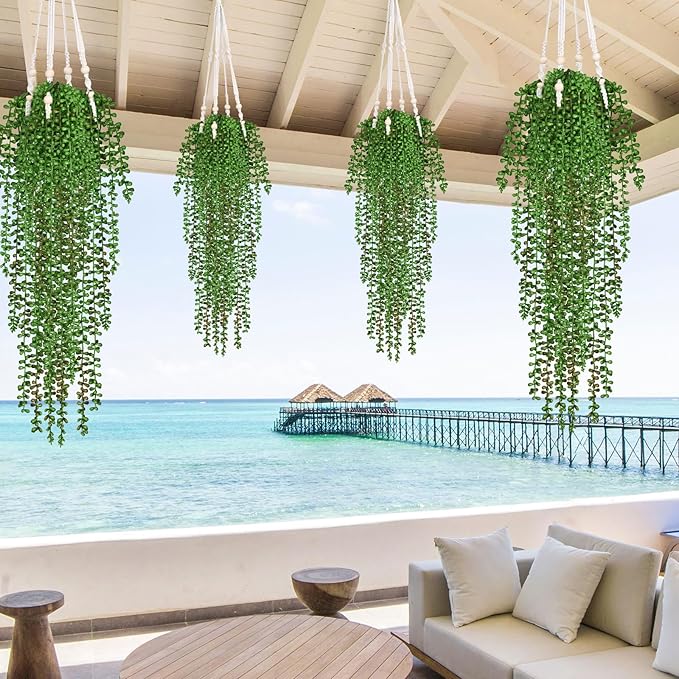 Waipfaru 4Pcs Artificial Hanging Plants, Fake Vines Fake Hanging Plants - Image 3
