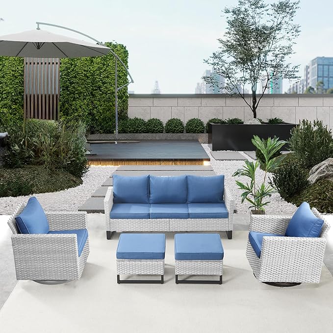 Belord Wicker Patio Furniture 5 Piece Outdoor Sofa Set, Oversize Outdoor Swivel - Image 3