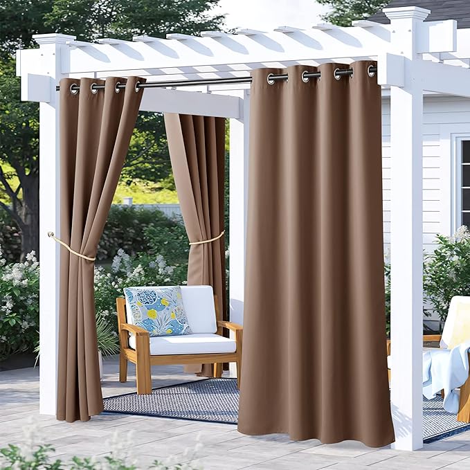 NICETOWN 2 Panels Patio Blackout Outdoor Curtains Waterproof, Thermal Insulated by NICETOWN