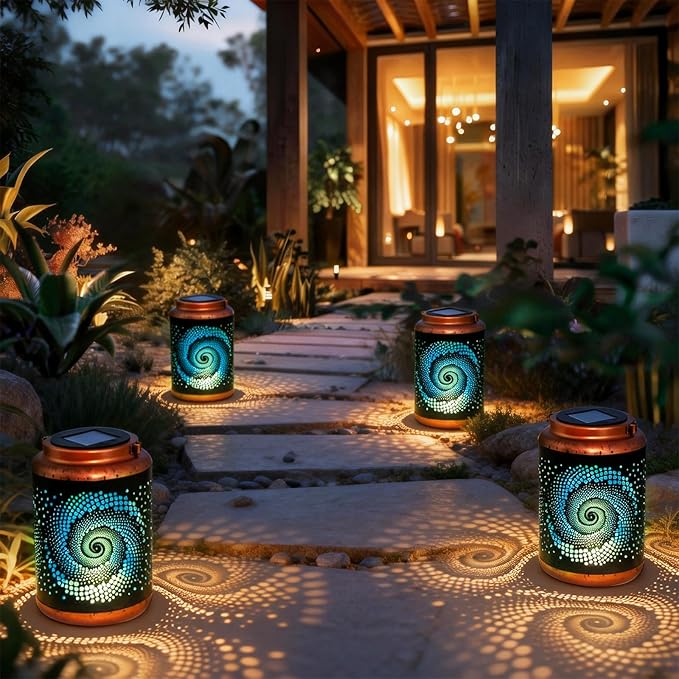 2 Pack Solar Lanterns Outdoor Hanging Metal Waterproof LED - Image 7