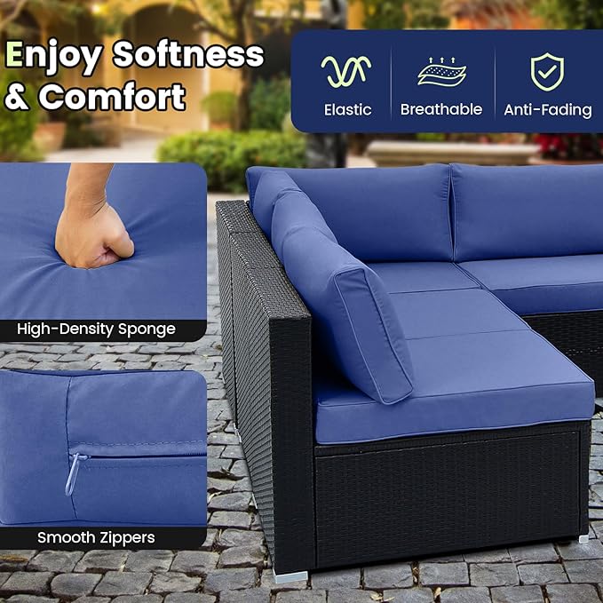 Tangkula 10 Pieces Patio Sofa Set, Outdoor Wicker Conversation Set - Image 7