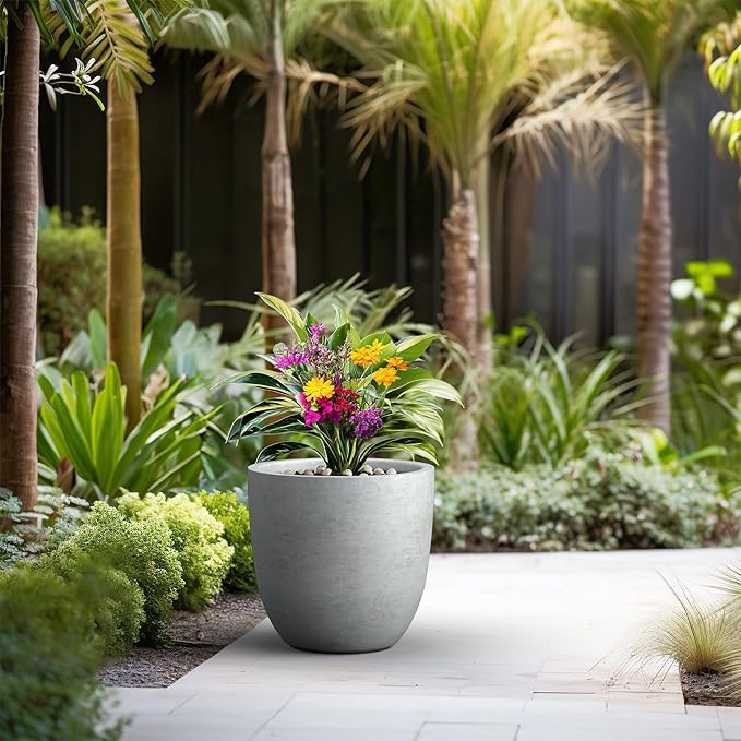 Kante 18 Inch Dia Round Concrete Planter, Indoor Outdoor Large Plant Pot - Image 6