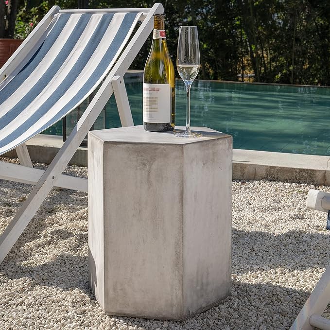 COSIEST Concrete Accent Table, Hexagon Patio Side Table 14.5''Wx16''H, Modular by COSIEST