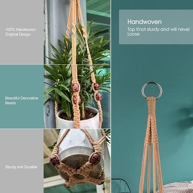 RIFNY Macrame Plant Hanger for 5 to 10 Inch Plant Pots, 35 Inch Woven Rope - Image 4