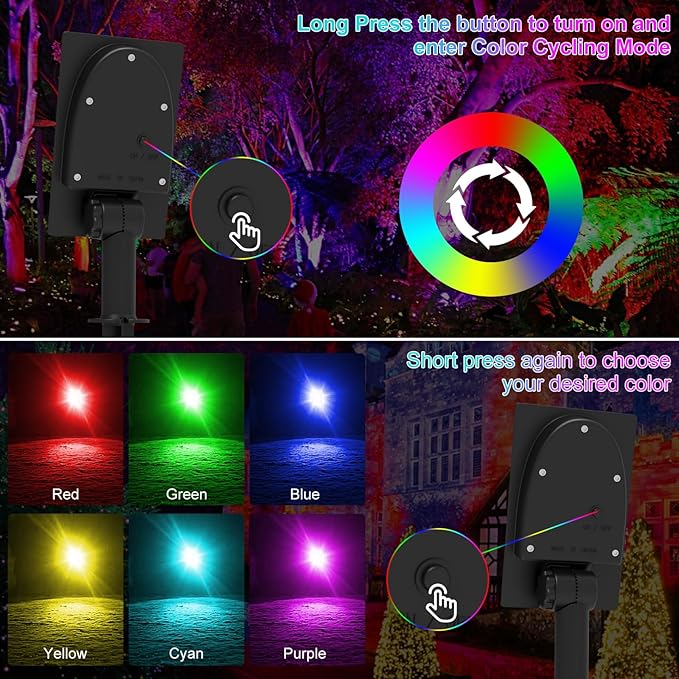 T-SUNUS RGB Solar Spot Lights Christmas, Metal Color Changing Landscape - Image 2