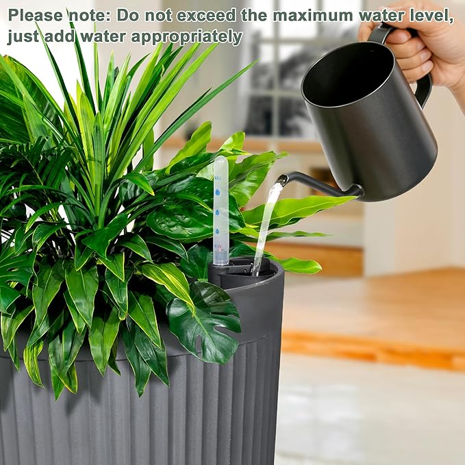 24" Large Planter Set of 2, Self Watering Tall Plastic Planters - Image 2